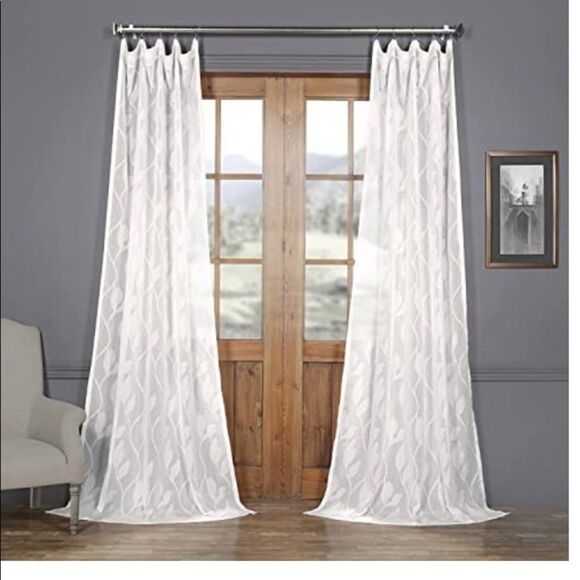 Faux Linen white sheer collection 50 inch by 108 inch sheer curtain panel - Picture 3 of 7